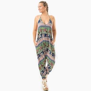 Buddha Pants Women’s Multicolor Halter Savannah Flair Harem Jumpsuit Size Small